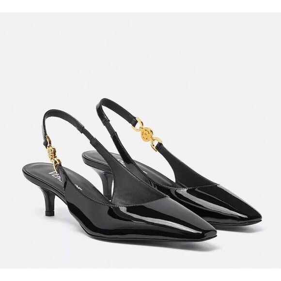 NIB Versace Medusa '95 slingback Pump 40 MM Black Patent Leather 37/ 7 - Picture 1 of 15